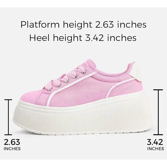 Brand New Women Pink Rubber Platform Wedge Canvas Sneakers Fashion Shoes - Picture 3 of 9